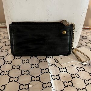 Black Leather Key Pouch with Chain